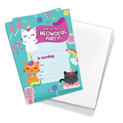 Desert Cactus Caticorn Happy Birthday Invitations Style 2 Invite Cards (10 Count) With Envelopes Boys Girls Kids Party (10ct)