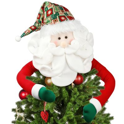 D-FantiX Santa Tree Topper, Large Christmas Tree Topper Santa Hugger Xmas Christmas Tree Decorations Party Home Decor