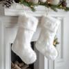 AOGU 3 Pack 18 Inch Snowy White Christmas Stockings Faux Fur Xmas Christmas Stockings Hanging Ornaments Candy Gift Bags for Christmas Decorations view 2