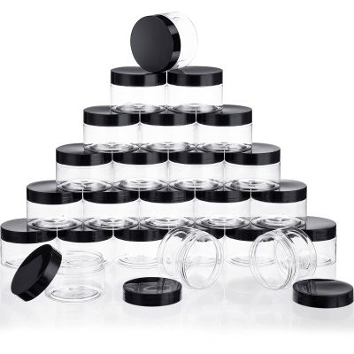 24 Pieces Empty Clear Plastic Jars with Lids Round Storage Containers Wide-Mouth for Beauty Product Cosmetic Cream Lotion Liquid Butter Craft and Food (Black Lid, 8 oz)