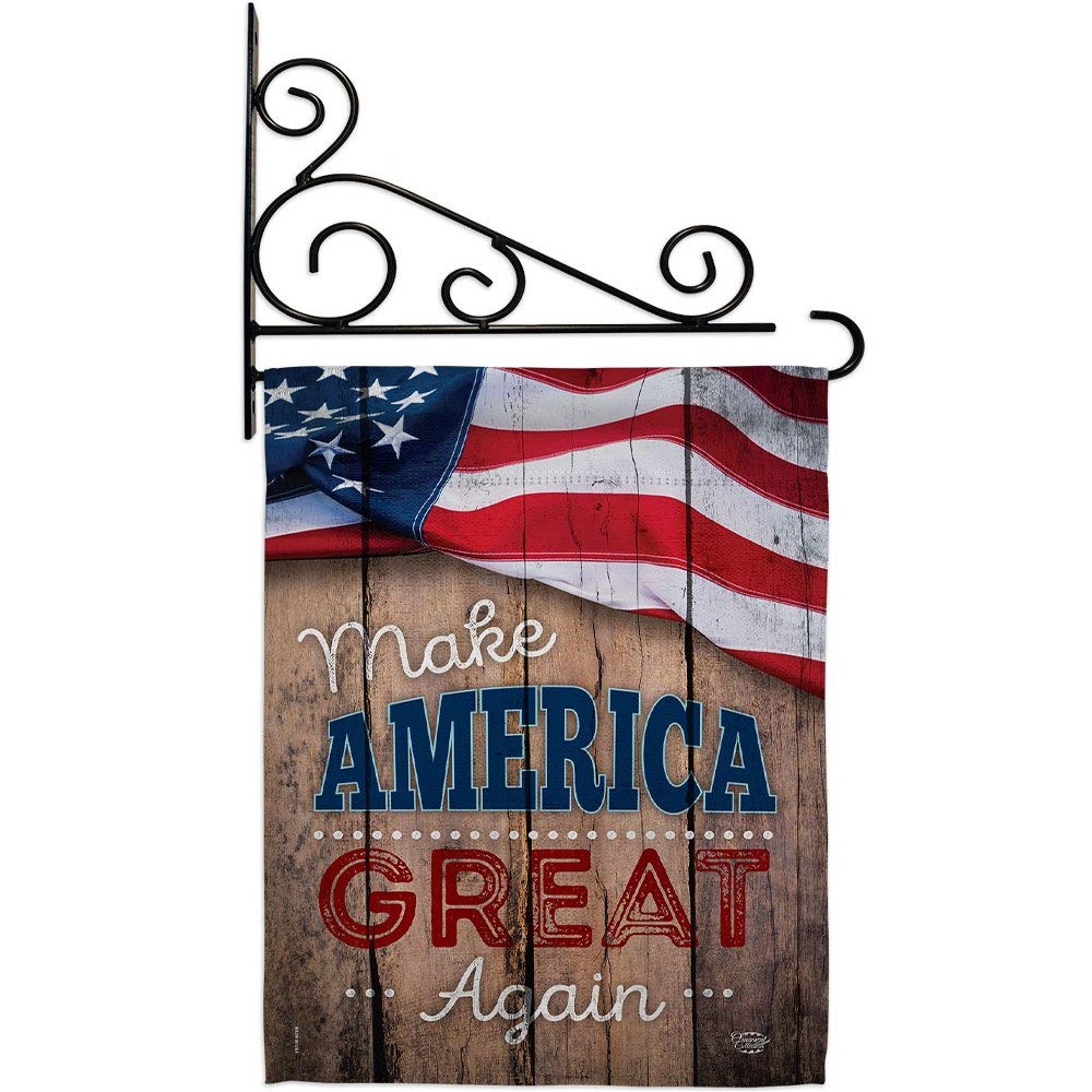 Proud to Make America Great Again Garden Flag Set Wall Holder Americana Star and Stripes Patriotism Independence Memorial United State American Small Gift Yard House Banner Double-Sided 13 X 18.5