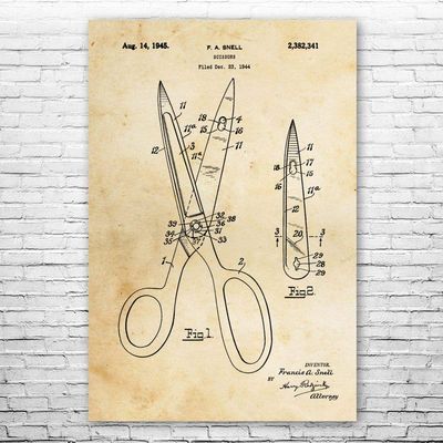 Scissors Poster Print, Barber Shop, Hair Salon, Fashion Stylist, Office Supplies, Art Crafts, Sewing Gifts, Tailor Gift Vintage Paper (24 inch x 36 inch)