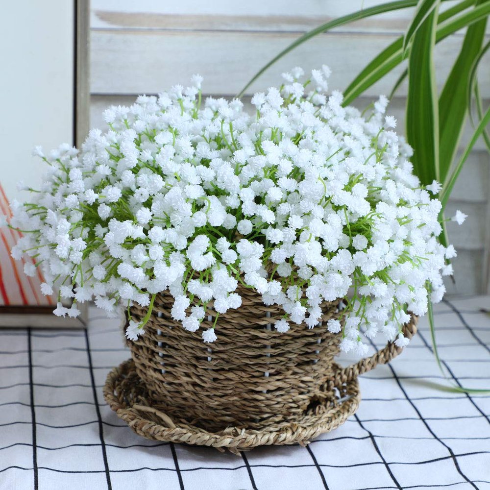 10Pcs 30 Bunches White Babys Breath Artificial Flowers Real Touch Fake Gypsophila Faux Plants for Wedding Garland Wreath Girl Crown Flower bonquet DIY Flores Arrangement Table Dcor Centerpiece