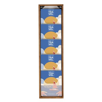 M&T Displays Wal Mount Dark Wood Magazine Brochure Rack Wooden Leaflet Literature Catalog Holder Easy Assembly Durable Clear PET G Pocket 5x(8.5x11) Inch for School Office Hospital Hotel Indoor