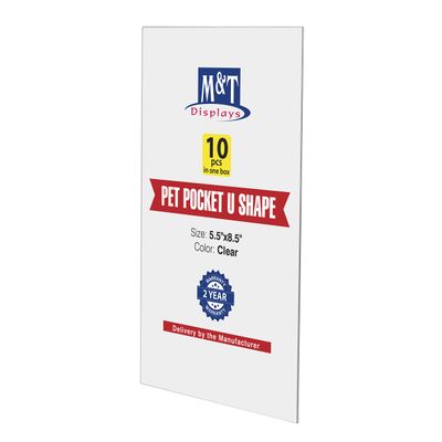 M&T Displays PET Pocket U Type 5.5x8.5 inch Clear Reusable Poster Advertising Brochure Paper Sign Holder for Wood Menu and Card Holders Portrait Indoor (10 Pack)