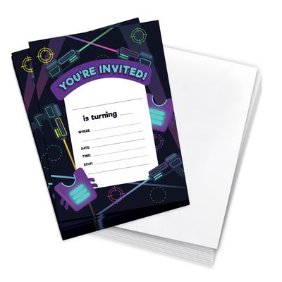 Desert Cactus Laser Tag Happy Birthday Invitations Style 2 Invite Cards (10 Count) With Envelopes Boys Girls Kids Party (10ct)