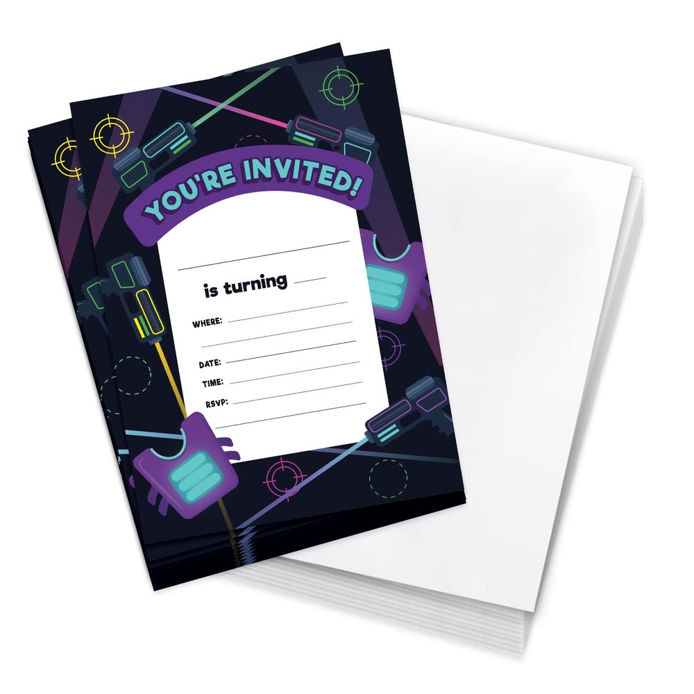 Desert Cactus Laser Tag Happy Birthday Invitations Style 2 Invite Cards (10 Count) With Envelopes Boys Girls Kids Party (10ct)