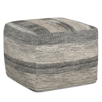 SIMPLIHOME Clay Square Pouf - 18 inch Wide Upholstered Cotton Ottoman in Grey Melange, Boho Footstool, Decorative Cube Pouf or Extra Seating for Living Room, Bedroom, or Kids Room, Assembled