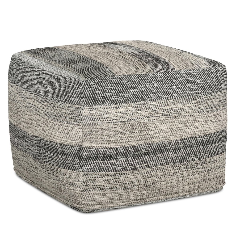 SIMPLIHOME Clay Square Pouf - 18 inch Wide Upholstered Cotton Ottoman in Grey Melange, Boho Footstool, Decorative Cube Pouf or Extra Seating for Living Room, Bedroom, or Kids Room, Assembled