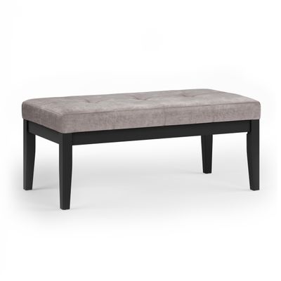 SIMPLIHOME Lacey Tufted Ottoman Bench - 41 inch Wide Upholstered Vegan Leather Rectangle Ottoman in Distressed Grey Taupe, Contemporary Bench for Bedroom or Entryway with Stitching Detail, Assembled