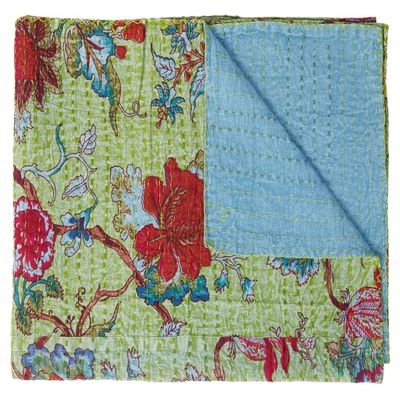 KNOB-IT Kantha Handcrafted 100% Cotton Quilted Throw Blanket, 50 in x 70 in