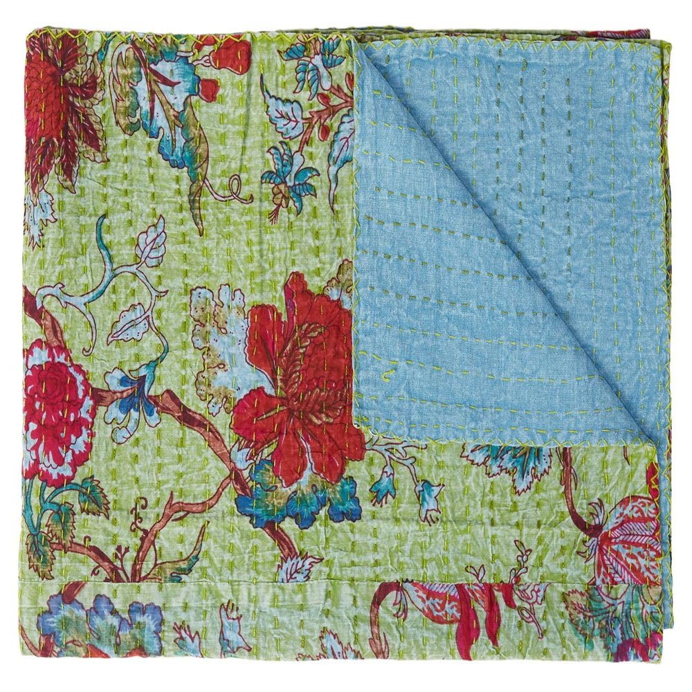 KNOB-IT Kantha Handcrafted 100% Cotton Quilted Throw Blanket, 50 in x 70 in