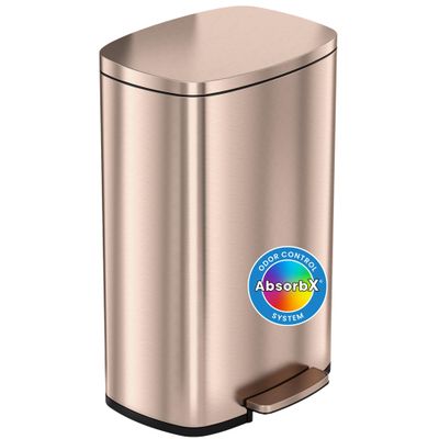 iTouchless SoftStep 13.2 Gallon Step Kitchen Trash Can with Lid and Odor Filter, Stainless Steel Rose Gold 50 Liter Trashcan for Home Office Bedroom Garage Living Room Bathroom Slim Wastebasket