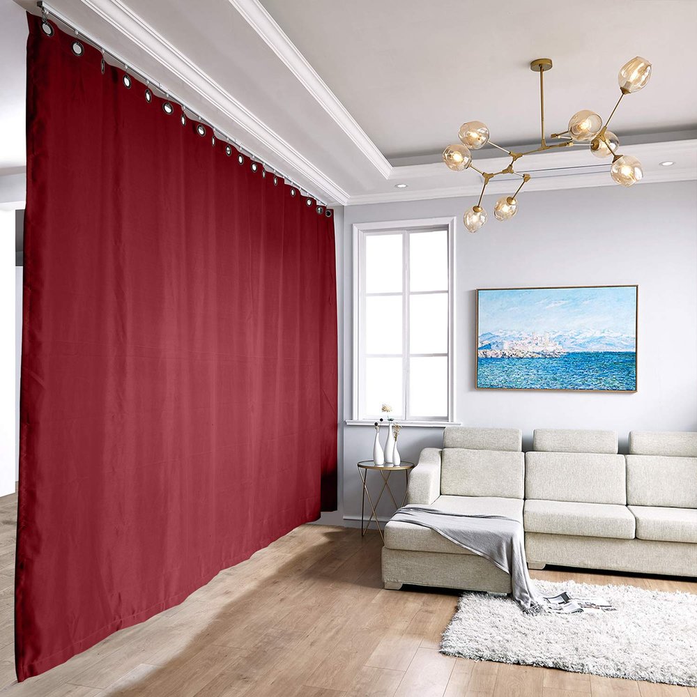 TWOPAGES Ceiling Track Room Divider Curtain Kit with Blackout Curtain, x-Large B, 9ft to 12ft Wide x 9ft Tall(1 Panel, 12.5ft Wide by 8.5ft Tall, Red)