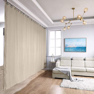 TWOPAGES Room Divider Curtain Ceiling Track Kit with Blackout Curtain, xx-Large B, 12ft to 14ft Wide x 9ft Tall(1 Panel, 15ft Wide by 8.5ft Tall, Beige)