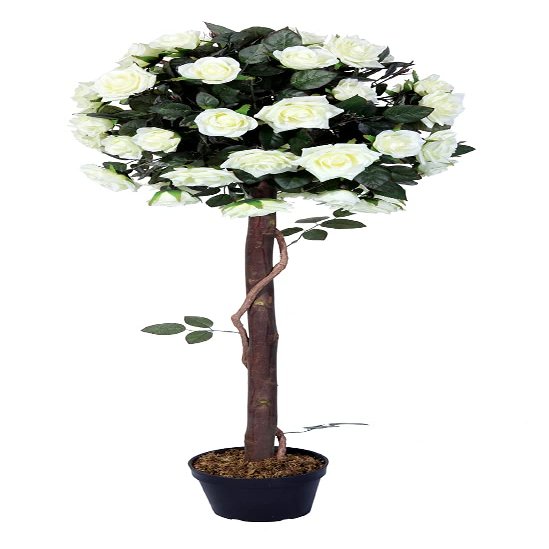 Amerique, Green 4 Feet Gorgeous & Lifelike White Artificial Tree 12 Rose Twist Trunks, with Nursery Pot, Real Touch Tech, 485 Leaves, 4' with 48 Flowers