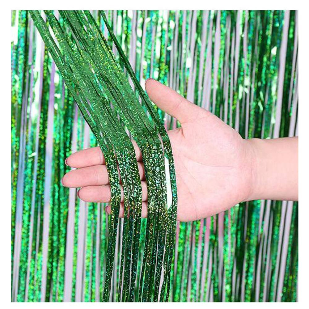 ADAMAI 5pcs 3yards Width 40inch Laser Glare Colorful Birthday Party Atmosphere with Rain Curtain Background Wall (Green)