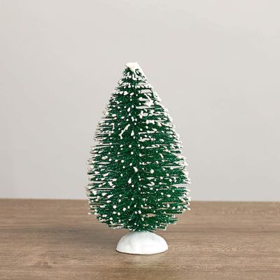 Factory Direct Craft Set of 8 Snow Dusted Green Glittery Bottle Brush Trees.