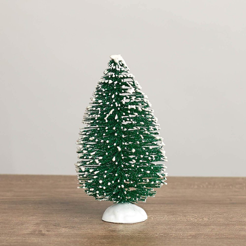 Factory Direct Craft Set of 8 Snow Dusted Green Glittery Bottle Brush Trees.