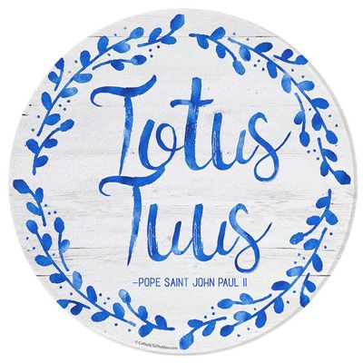 "Totus Tuus" Pope Saint John Paul II Quote Round Tempered Glass Dishwasher Safe Durable Cutting Board with Rubber Feet | Catholic to the Max (8x8)
