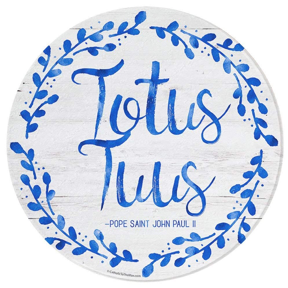 "Totus Tuus" Pope Saint John Paul II Quote Round Tempered Glass Dishwasher Safe Durable Cutting Board with Rubber Feet | Catholic to the Max (8x8)