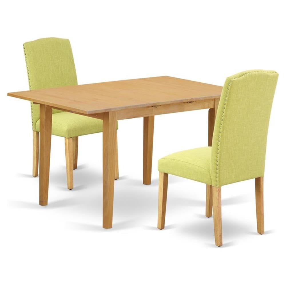 East West Furniture NOEN3-OAK-07 3 Piece Dining Set Contains a Rectangle Dining Room Table with Butterfly Leaf and 2 Limelight Linen Fabric Upholstered Chairs, 32x54 Inch, Oak