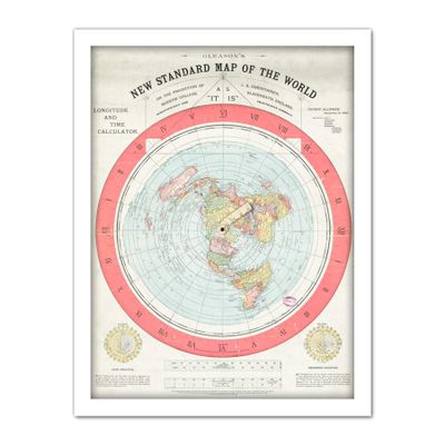 Artery8 Map Gleason 1892 World Time Calculator Flat Earth Artwork Framed Wall Art Print 18X24 Inch