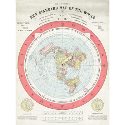 Artery8 Map Gleason 1892 World Time Calculator Flat Earth Extra Large XL Wall Art Poster Print