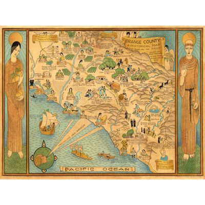 Artery8 Map Ames 1929 Historic Orange County California Pictorial Large XL Wall Art Canvas Print