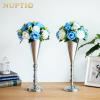 10 Pcs Tabletop Silver Metal Wedding Flower Trumpet Vase, 16.5 inch Table Decorative Centerpiece Artificial Flower Arrangements for Anniversary Ceremony Party Birthday Event Home Decoration (Silver) view 2