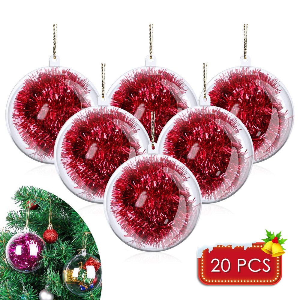 20 Pack DIY Ornament Balls Clear Fillable Baubles Craft 3.15''/80mm Christmas Decorations Tree Ball for Present Holiday Wedding Party Home Decor Bath Bomb