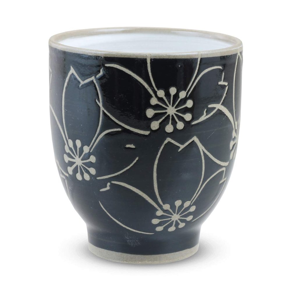 Ctoc Japan 793441 Teacup, Black, Diameter 2.8 x 3.1 inches (7.2 x 7.9 cm), Cup, Teacup, Hasami Yaki, Powdered Black Roll Cherry Blossom
