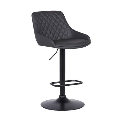 Armen Living Anibal Modern Swivel Adjustable Height Barstool with Gray Faux Leather and Black Metal Finish