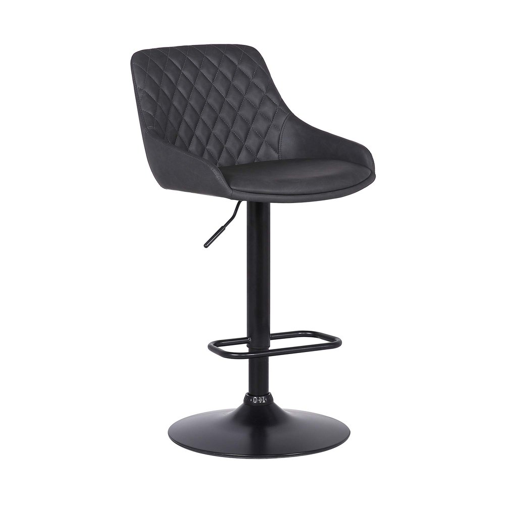 Armen Living Anibal Modern Swivel Adjustable Height Barstool with Gray Faux Leather and Black Metal Finish