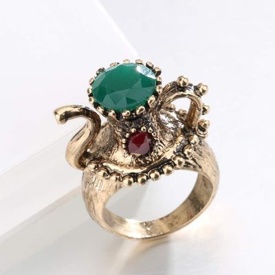 Bansriracha Jug Antique Ring Gold Color Fashion Women Vintage Jewelry Green Resin Wedding Party Ring (10)