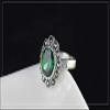 Bansriracha Green Stone Zircon Vintage Flower Design Real 925 Sterling Silver Jewelry Engagement Wedding Rings for Women (7.5) view 2