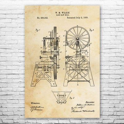 Band Saw Poster Print, Woodworking Tools, Bandsaw, Shop Teacher, Furniture Maker, Woodworker, Handyman Gift, Man Cave Vintage Paper (18 inch x 24 inch)