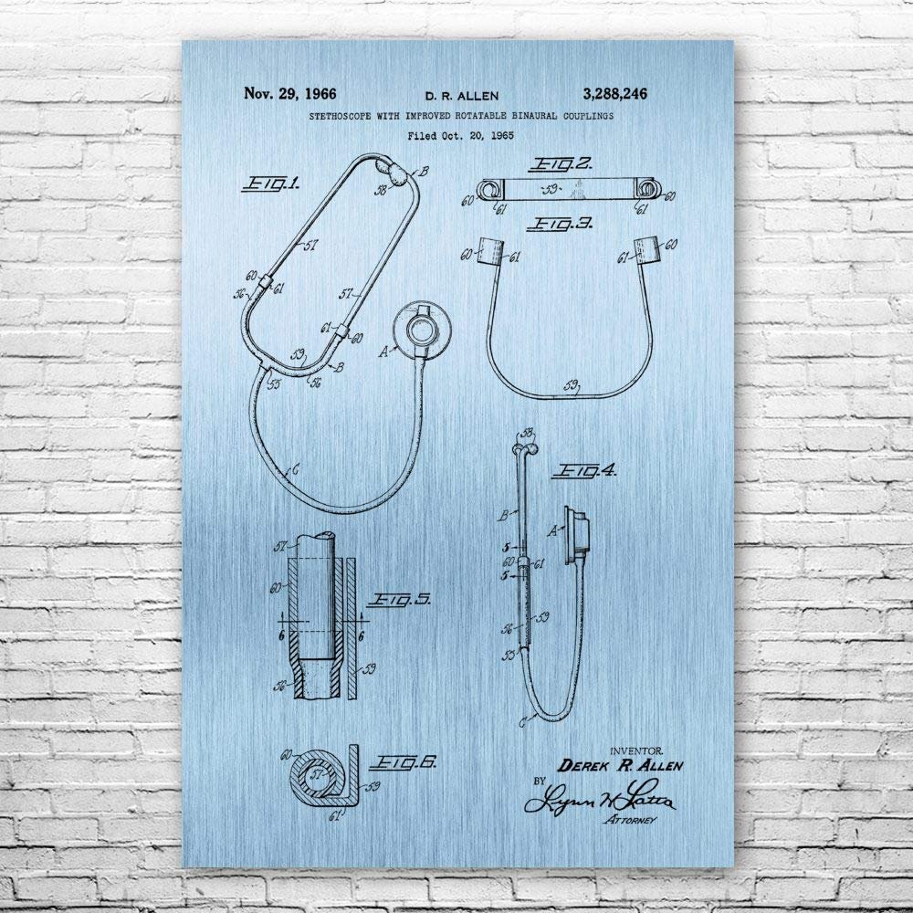 Binaural Stethoscope Poster Print, Nurse Gift, Stethoscope Decor, Medical Student Gift, Medical Art Print, Surgeon Gift Blue Steel (24 inch x 36 inch)