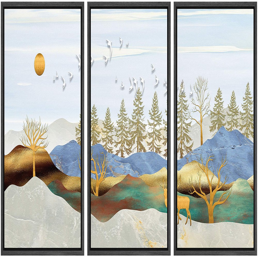 SIGNWIN 3 Piece Framed Canvas Wall Art Abstract Landscape Canvas Prints Home Artwork Decoration for Living Room,Bedroom - 16"x24"x3 Panels