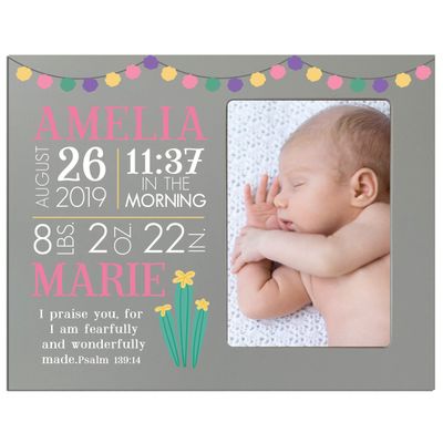 LifeSong Milestones Personalized Baby Birth Arrival Announcement - Newborn Stats Cactus Nursery Picture Frame Decor for Boys and Girls 8 x 10 Frame Holds 4 x 6 Photo (Grey)