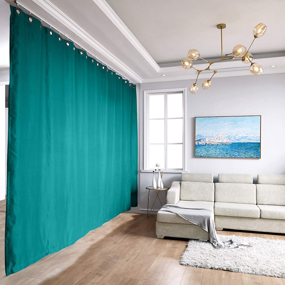 TWOPAGES Ceiling Track Room Divider Curtain Kit with Blackout Curtain, x-Large B, 9ft to 12ft Wide x 9ft Tall(1 Panel, 12.5ft Wide by 8.5ft Tall, Turquiose)