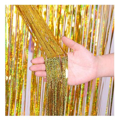ADAMAI 10pcs 2yards Width 40inch Laser Glare Colorful Birthday Party Atmosphere with Rain Curtain Background Wall (Gold)