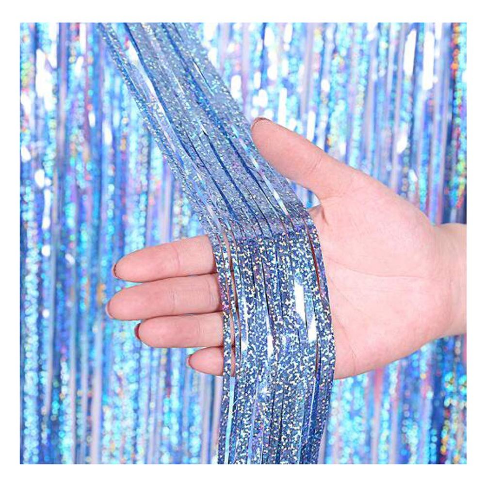 ADAMAI 5pcs 3yards Width 40inch Laser Glare Colorful Birthday Party Atmosphere with Rain Curtain Background Wall (Light Blue)