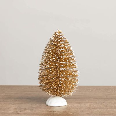 Factory Direct Craft Set of 4 Snow Dusted Gold Glittery Bottle Brush Trees.