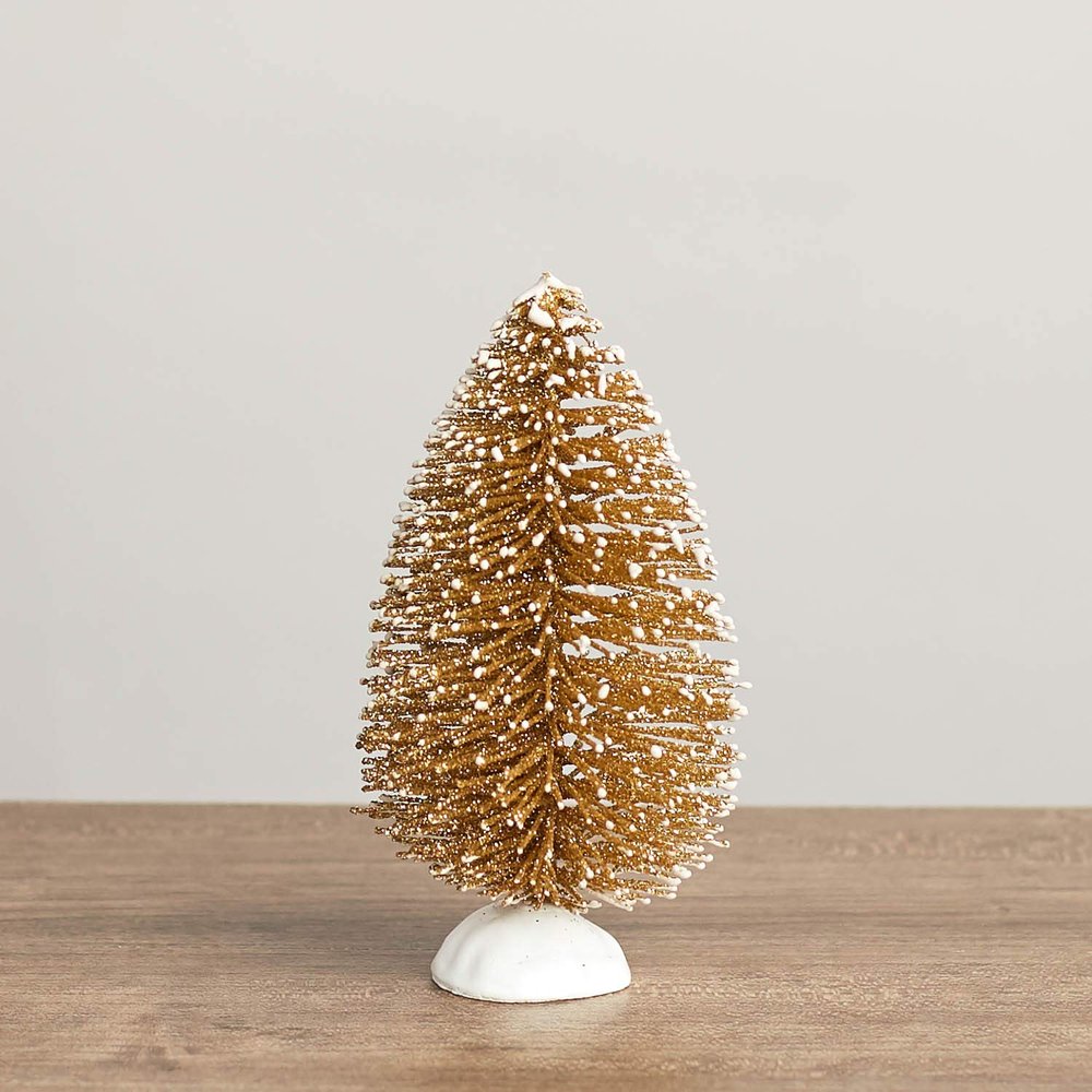 Factory Direct Craft Set of 4 Snow Dusted Gold Glittery Bottle Brush Trees.