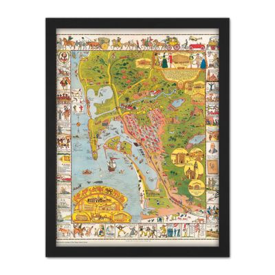 Artery8 Map Mora 1928 City San Diego California Pictorial Artwork Framed Wall Art Print 18X24 Inch