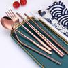 Frolahouse Portable 5 Pieces Flatware Set, Reusable 304 Stainless Steel Fork Spoon, Chopsticks, Juice Straw, Smoothie Straw and Cleaning Brush, Durable Travel Cutlery Set view 2