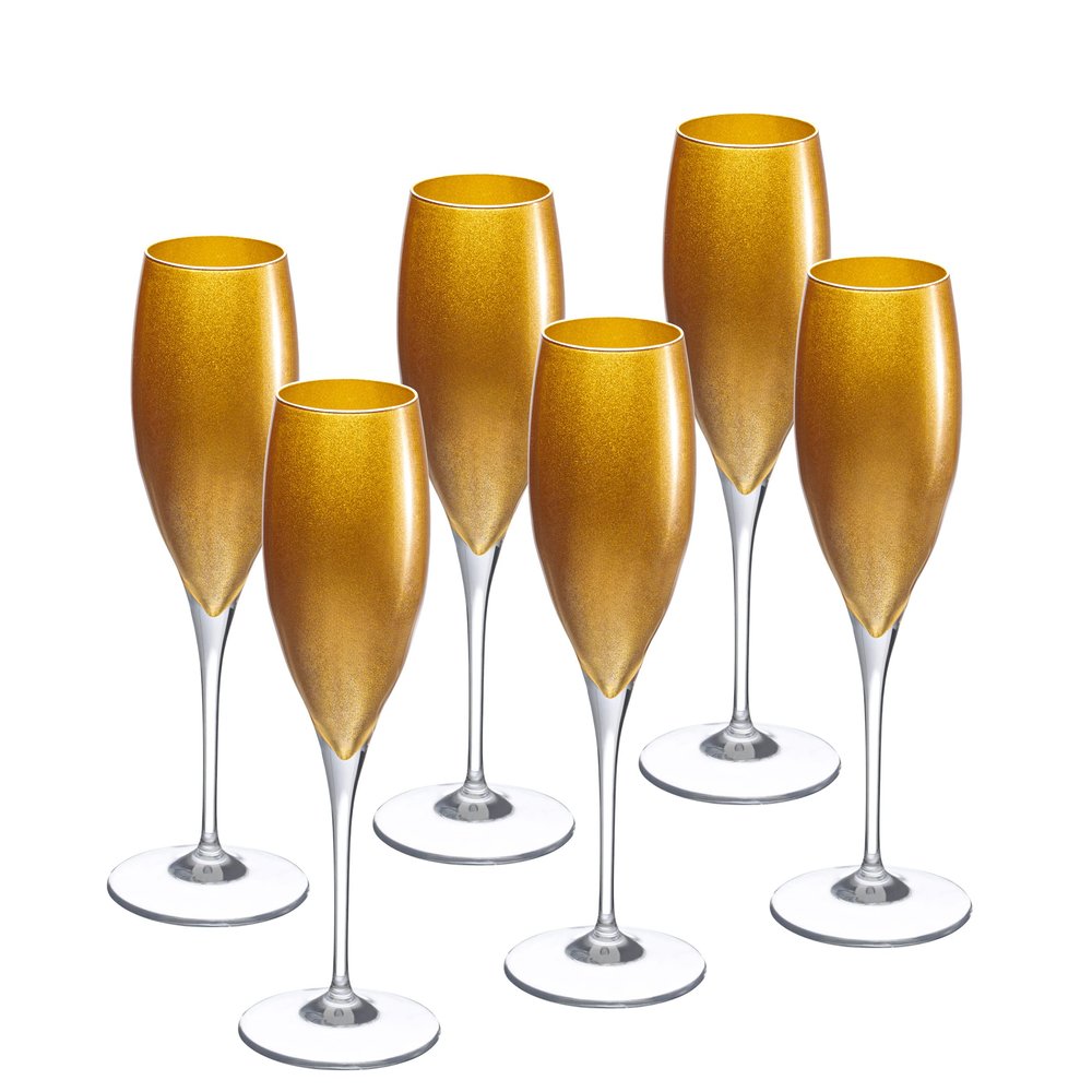 Barski Glass Toasting Flute, Champagne, Flutes, Set of 6 Crystal Glasses, Wedding Toasting Flutes, Gold Decorated, 11 oz Made in Europe