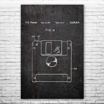 Floppy Disk Poster Print, Programmer Gift, Computer Science Art, IT Tech Gift, Floppy Disk Art Print, Computer Decor Dark Concrete (24 inch x 36 inch)