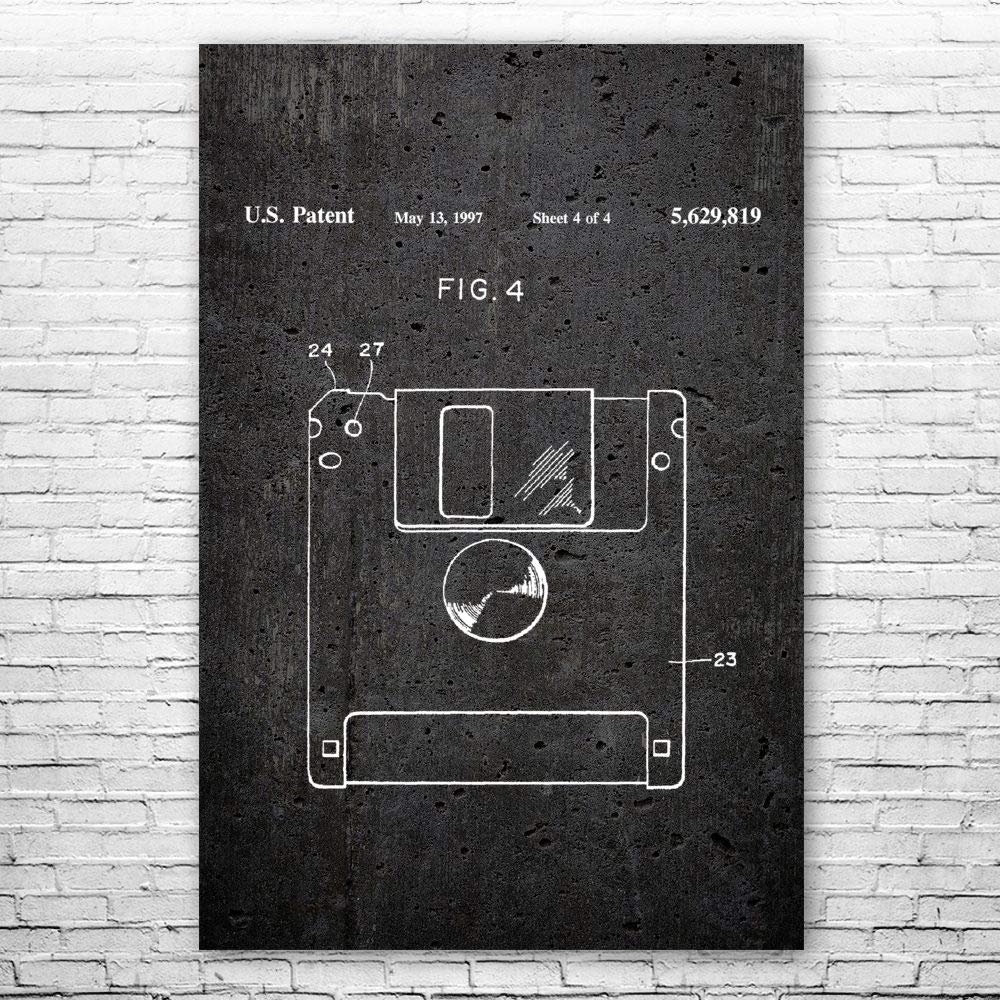 Floppy Disk Poster Print, Programmer Gift, Computer Science Art, IT Tech Gift, Floppy Disk Art Print, Computer Decor Dark Concrete (24 inch x 36 inch)